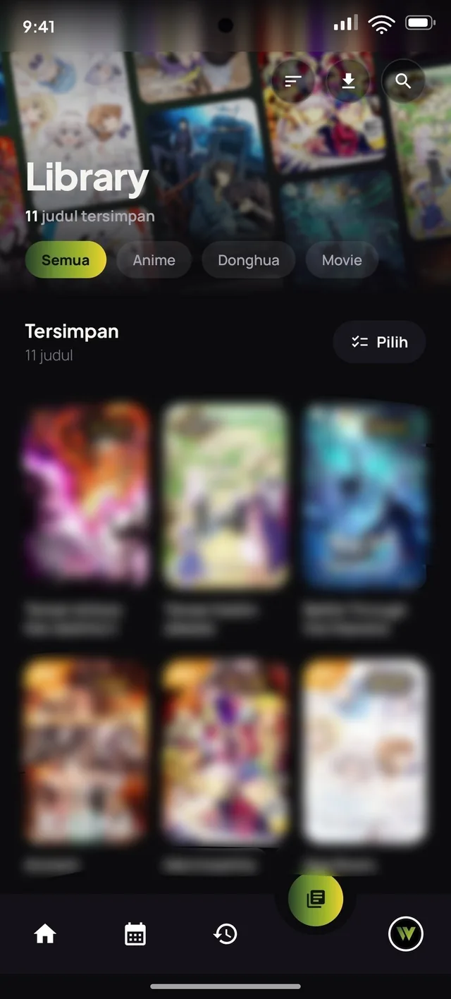 Layar library favorit Wibutime